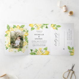 Citrus Lemon Tree Tri-Fold Hochzeitseinladung Dreifach Gefaltete Einladung
