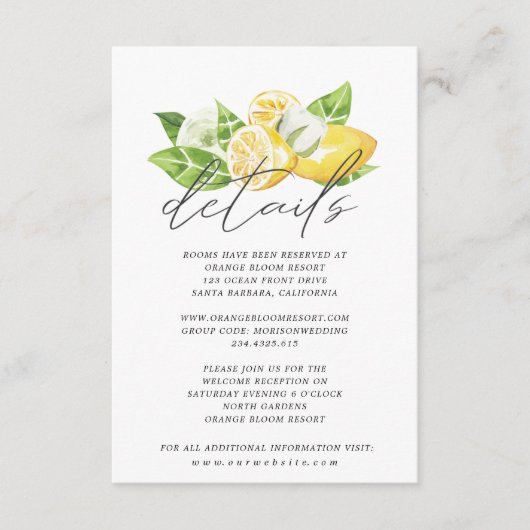 Citrus Lemon Tree Wedding Details Enclosure Card Begleitkarte (Vorderseite)
