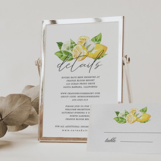 Citrus Lemon Tree Wedding Details Enclosure Card Begleitkarte