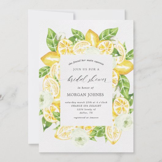 Citrus Lemon Tree White Bridal Dusche Einladung (Vorderseite)