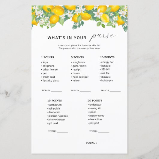 Citrus Lemon Was ist in deinem Handschuhspiel? (Vorderseite)