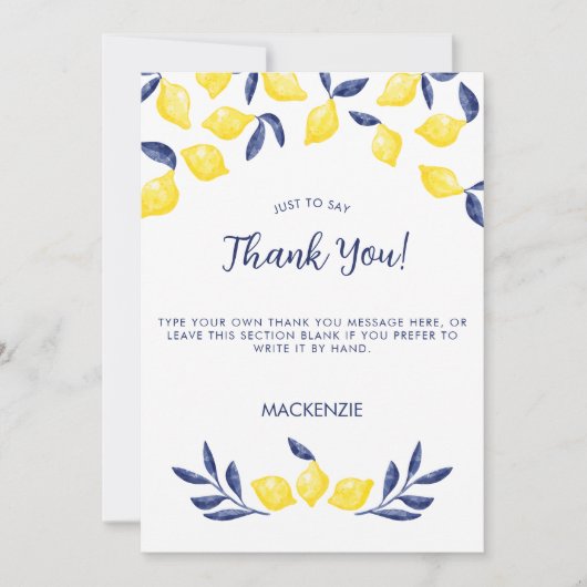 Citrus Lemon Watercolor Dankeskarte (Vorderseite)