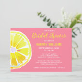 Citrus Lemon Watercolor Pink Brautparty Einladen Einladung (Stehend Vorderseite)