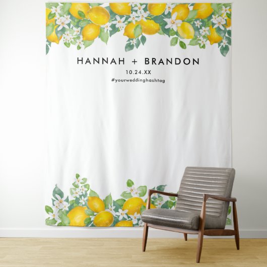 Citrus Lemon Wedding Foto Booth Banner Wandteppich (Beispiel)