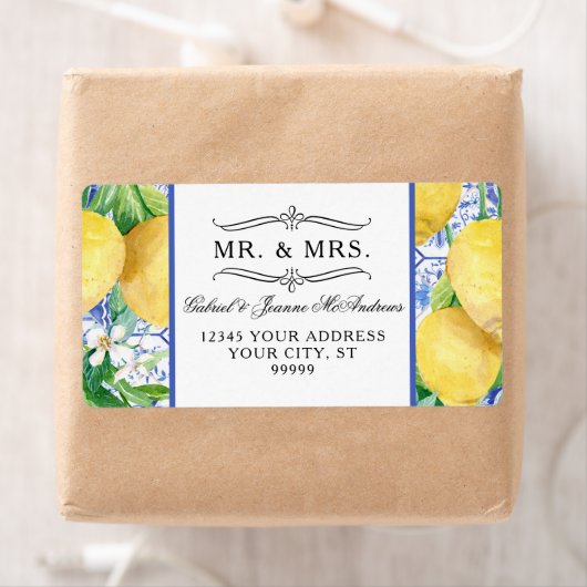 Citrus Lemons Greenerity Wreath Blue und White Til (Insitu)