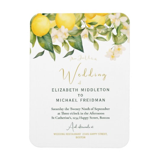 Citrus Lemons Yellow Botanical Wedding Einladung Magnet (Vertikal)