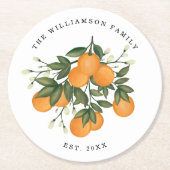 Citrus Liebe Botanischer Orangengrün etabliert Runder Pappuntersetzer (Vorderseite)