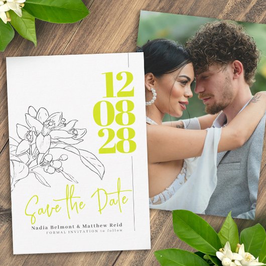 Citrus Limon Blüte Foto Hochzeit speichern Sie das Save The Date
