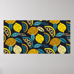 Citrus Limon lemon Doodle Hand gezeichnet Muster r Poster