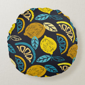Citrus Limon lemon Doodle Hand gezeichnet Muster r Rundes Kissen