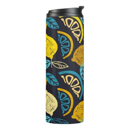 Citrus Limon lemon Doodle Hand gezeichnet Muster r Thermosbecher (Nach links gedreht)
