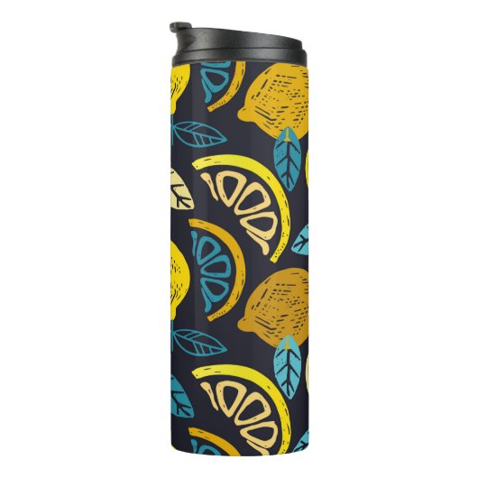 Citrus Limon lemon Doodle Hand gezeichnet Muster r Thermosbecher (Nach rechts gedreht)