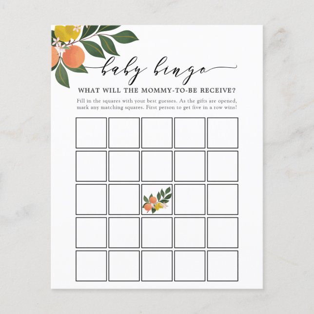 Citrus Little Süsse Baby Bingo Game Card (Vorderseite)
