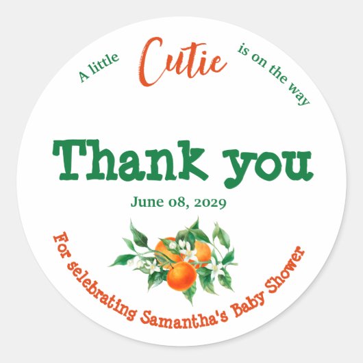 Citrus Little Süsse Blossom Orange Babydusche Runder Aufkleber (Vorderseite)
