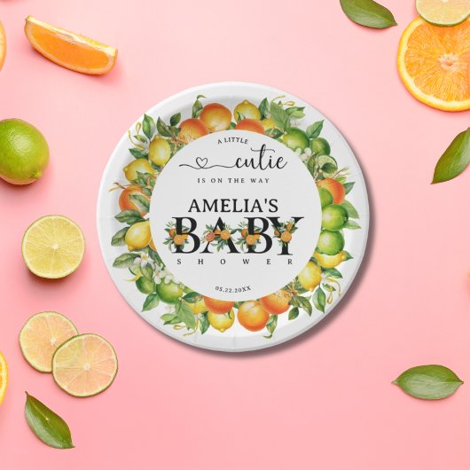 Citrus Little Süsse Orange Green Floral Pappteller