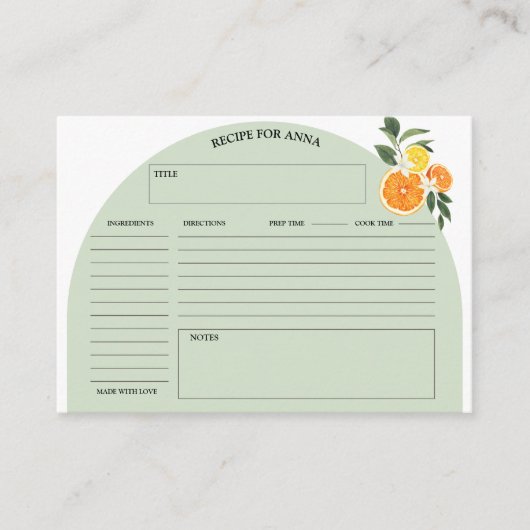 Citrus Lush Greenery Brautparty Recipe Cards Begleitkarte (Vorderseite)