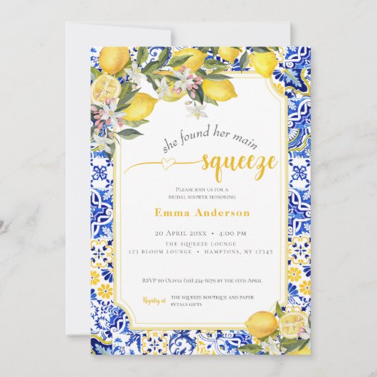 Citrus Mediterranean Main Squeeze Bridal Shower In Einladung (Vorderseite)