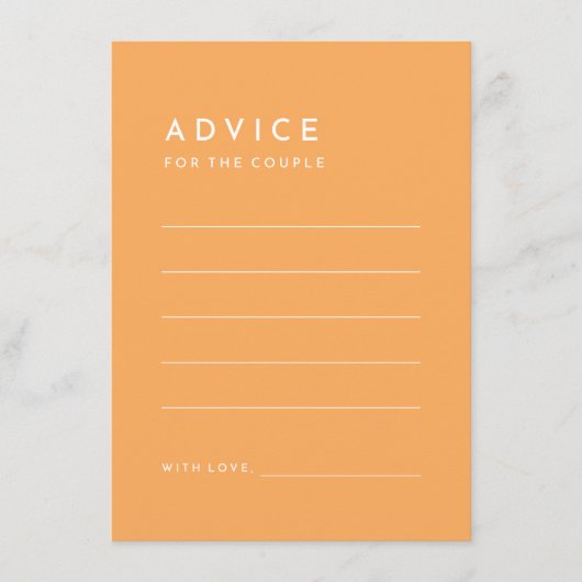 Citrus Minimalistisch Orange Wedding Advice Card Hinweiskarte (Vorderseite)