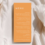 Citrus Minimalistisch Orange Wedding Flat Menükarte<br><div class="desc">Das Citrus Minimalistisch Orange Wedding Flat Menu Design, wo Einfachheit und Eleganz in einer Palette von leuchtenden Zitrusfarben aufeinander treffen. Mit einem soliden Hintergrund in Rosa, Orange, Gelb oder Grün und puristischen typografischen Schriftart strahlt dieses Thema zeitgenössische Eleganz mit einer Touch von Retro-Charme aus. Diese minimalistischen Stücke, die unser Citrus...</div>