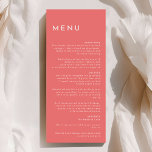 Citrus Minimalistisch Pink Hochzeitsflat Menükarte<br><div class="desc">Das Citrus Minimalistisch Pink Wedding Flat Menu Design, wo Einfachheit und Eleganz in einer Palette von leuchtenden Zitrusfarben aufeinander treffen. Mit einem soliden Hintergrund in Rosa, Orange, Gelb oder Grün und puristischen typografischen Schriftart strahlt dieses Thema zeitgenössische Eleganz mit einer Touch von Retro-Charme aus. Diese minimalistischen Stücke, die unser Citrus...</div>