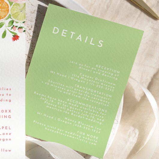 Citrus Minimalistisch Simple Green Wedding Details Begleitkarte
