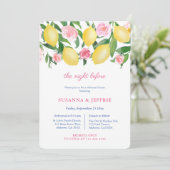 Citrus mit rosa Akzenten Hochzeitsessen Probe Einladung (Stehend Vorderseite)