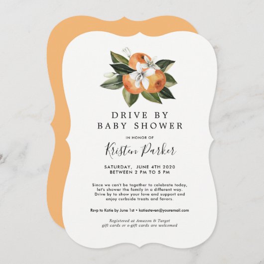 Citrus Modern Drive by Baby Shower Einladungen (Vorne/Hinten)