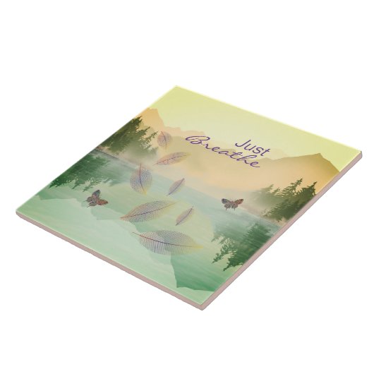 Citrus Mountain Lake Reflection Atmen Fliese (Seite)