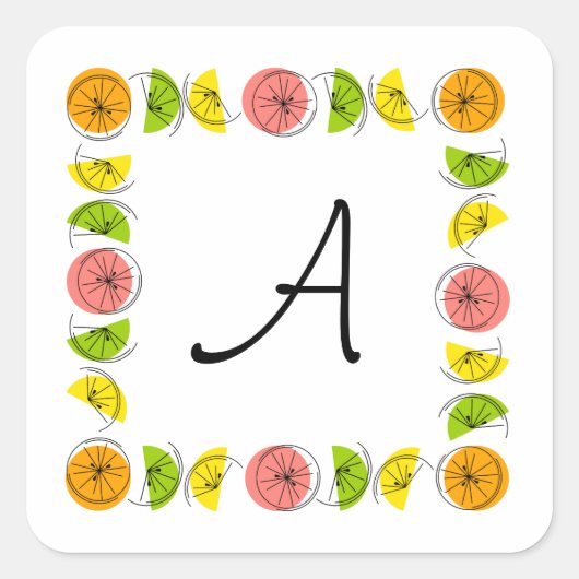 Citrus Multi Square Monogram Aufkleber Quadrat (Vorderseite)
