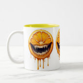 Citrus Nightmare Coffee Mug – Spooky Fruit Design Zweifarbige Tasse (Links)