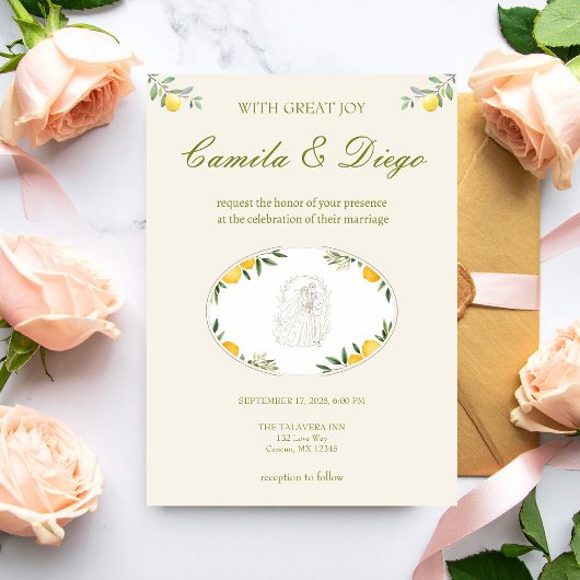 Citrus Olive Mediterranean Botanical Wedding Einladung