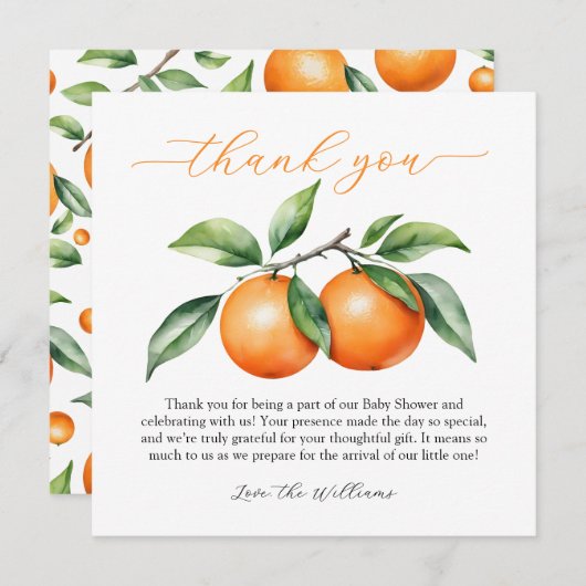 Citrus Orange Baby Dusche Dankeskarte (Vorne/Hinten)