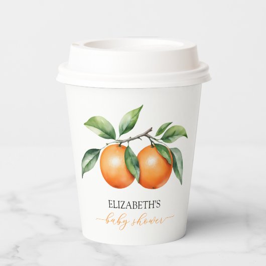 Citrus Orange Baby Dusche Pappbecher (Rückseite)