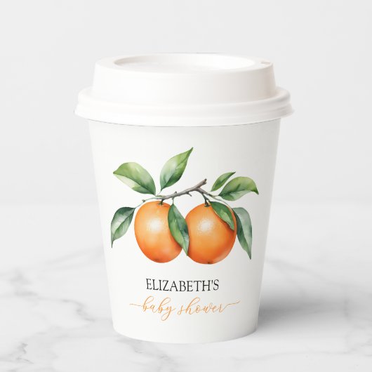 Citrus Orange Baby Dusche Pappbecher (Vorderseite)