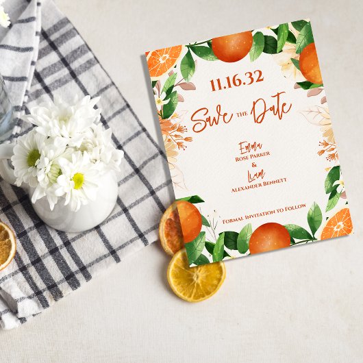 Citrus Orange Blossom Garden Wedding Save the Date Postkarte