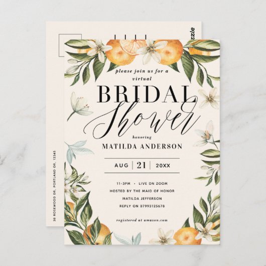 Citrus orange Blüte virtuelles Brautparty Party Postkarte (Vorne/Hinten)