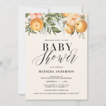 Citrus, orange + blütige virtuelle Babydusche