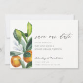 Citrus Orange Botanical Boho Save the Date einlade Dankeskarte (Vorderseite)