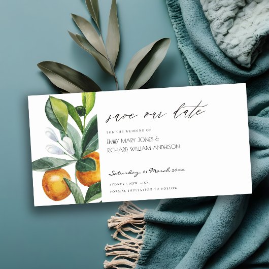 Citrus Orange Botanical Boho Save the Date einlade Dankeskarte