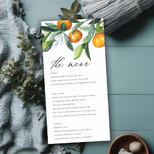 Citrus Orange Botanical Boho Wedding Menu Card Dankeskarte