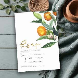 Citrus Orange Botanical Boho Wedding RSVP Begleitkarte