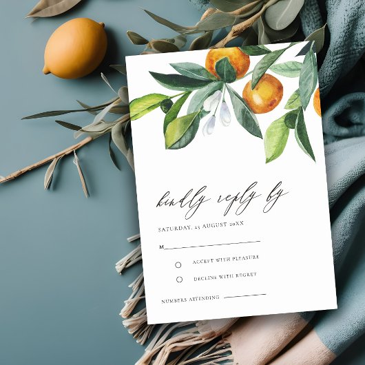 Citrus Orange Botanical Boho Wedding RSVP Begleitkarte