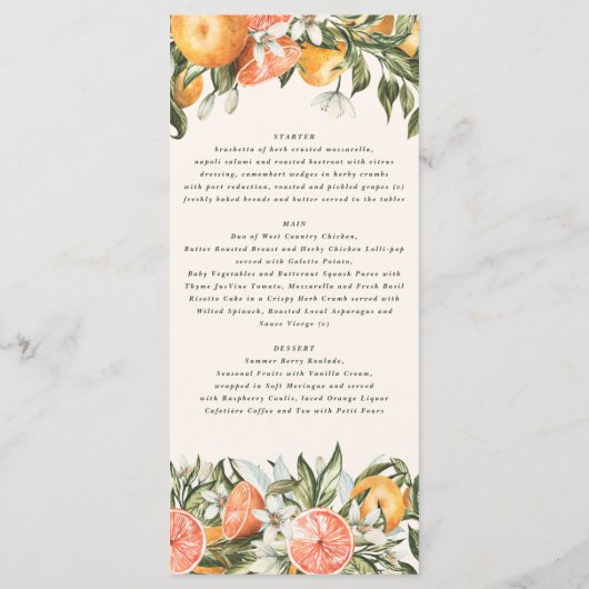 Citrus orange botanische moderne rustikale menükarte (Rückseite)