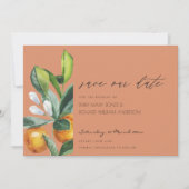 Citrus Orange Botanischer Rust Save the Date einla Dankeskarte (Vorderseite)