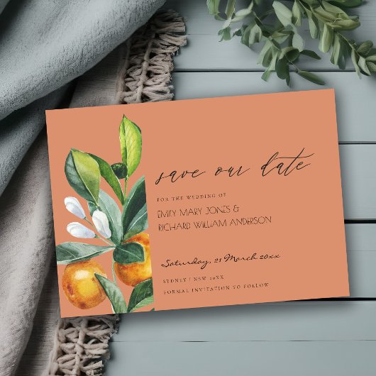 Citrus Orange Botanischer Rust Save the Date einla Dankeskarte