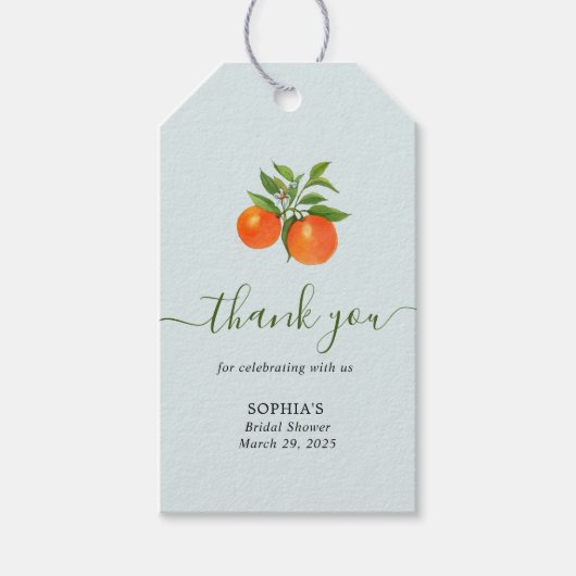 Citrus Orange Brautparty Vielen Dank Geschenkanhänger (Vorderseite)