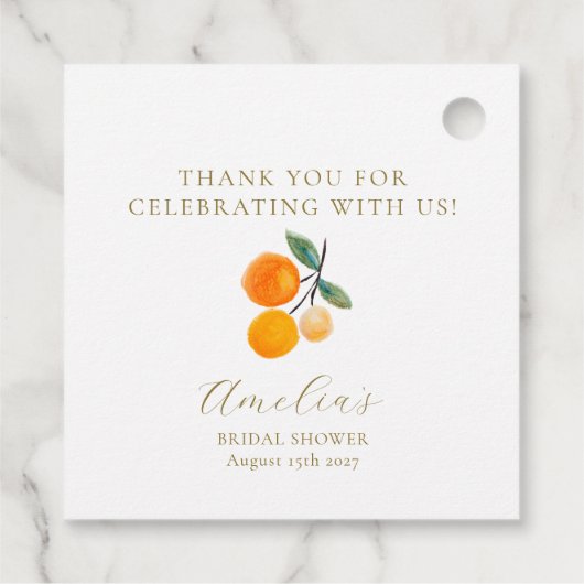 Citrus Orange Bridal Brunch Custom Vielen Dank Geschenkanhänger (Rückseite)