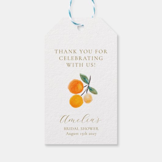 Citrus Orange Bridal Brunch Custom Vielen Dank Geschenkanhänger (Rückseite)