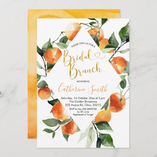 Citrus Orange Bridal Brunch Einladung (Vorne/Hinten)