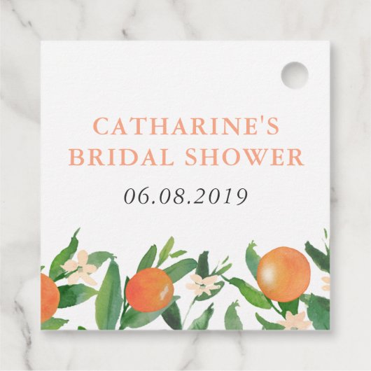 Citrus Orange Charcoal Bridal oder Polterabend Geschenkanhänger (Rückseite)